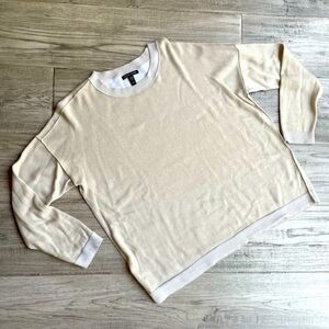 Eileen Fisher Oversized Sweater Crewneck Organic Cotton/Tencel Tan/White SZ XS